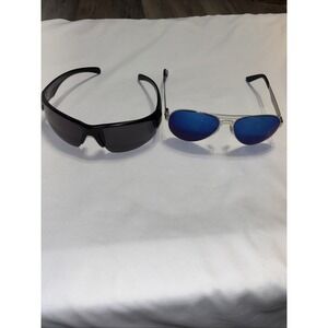 2 Pair Sunglasses Lot Sport Wrap Aviator Blue Mirror Mens Womens Shades